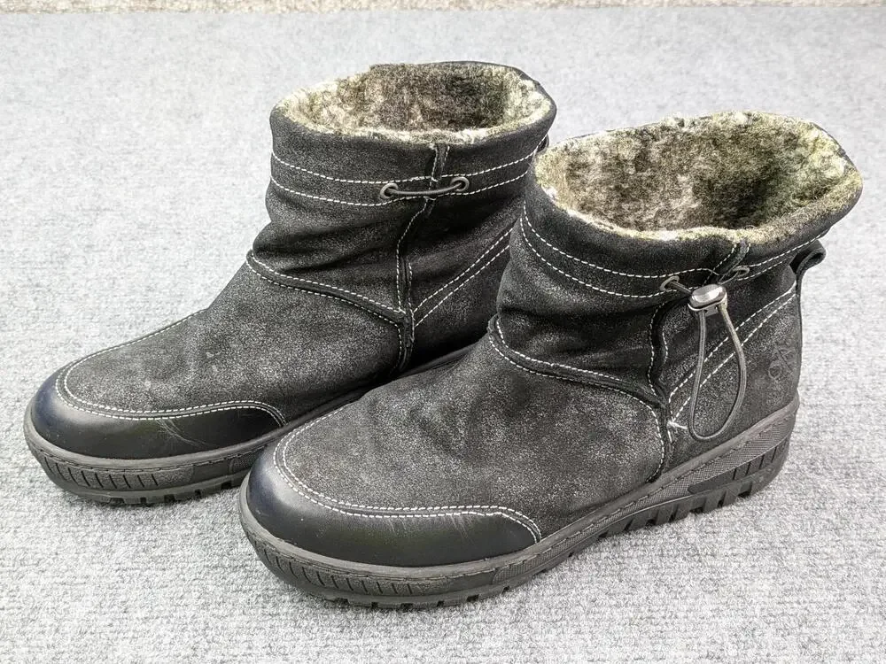 OTBT Boots Womens 8 Black Fanfare Leather Lined Snow Vibram Ice Spikes OC System